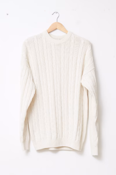 Pulover Vintage Enrico Leoni din amestec de bumbac– Ecru -XL