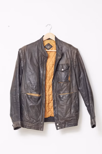 Jachetă / Vestă Transformabilă 2-în-1 Vintage C&A – Piele Naturală de Bovina (Maro/Sienna) - M