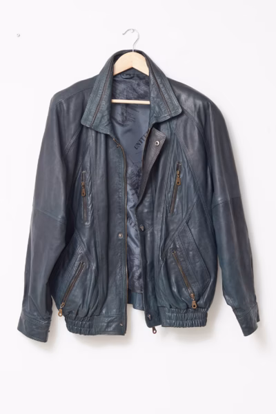 Jachetă Stil Aviator/Blouson Verde din Piele de Miel Nappa - M/L