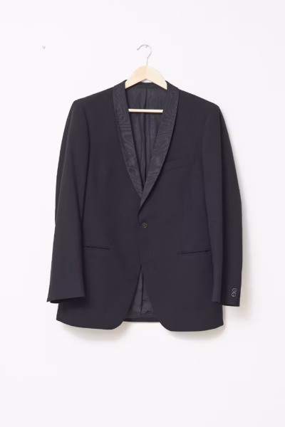 Sacou / Smoking Vintage din Lână Virgină Vilworst Breitling Stuttgart – Negru cu Revere Satinate - M/L