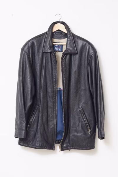 Jachetă Vintage din Piele Naturală Neagră OffSell - XXL