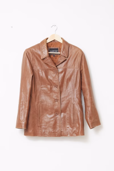 Sacou Vintage din Piele Naturală Cognac Mauritius - M