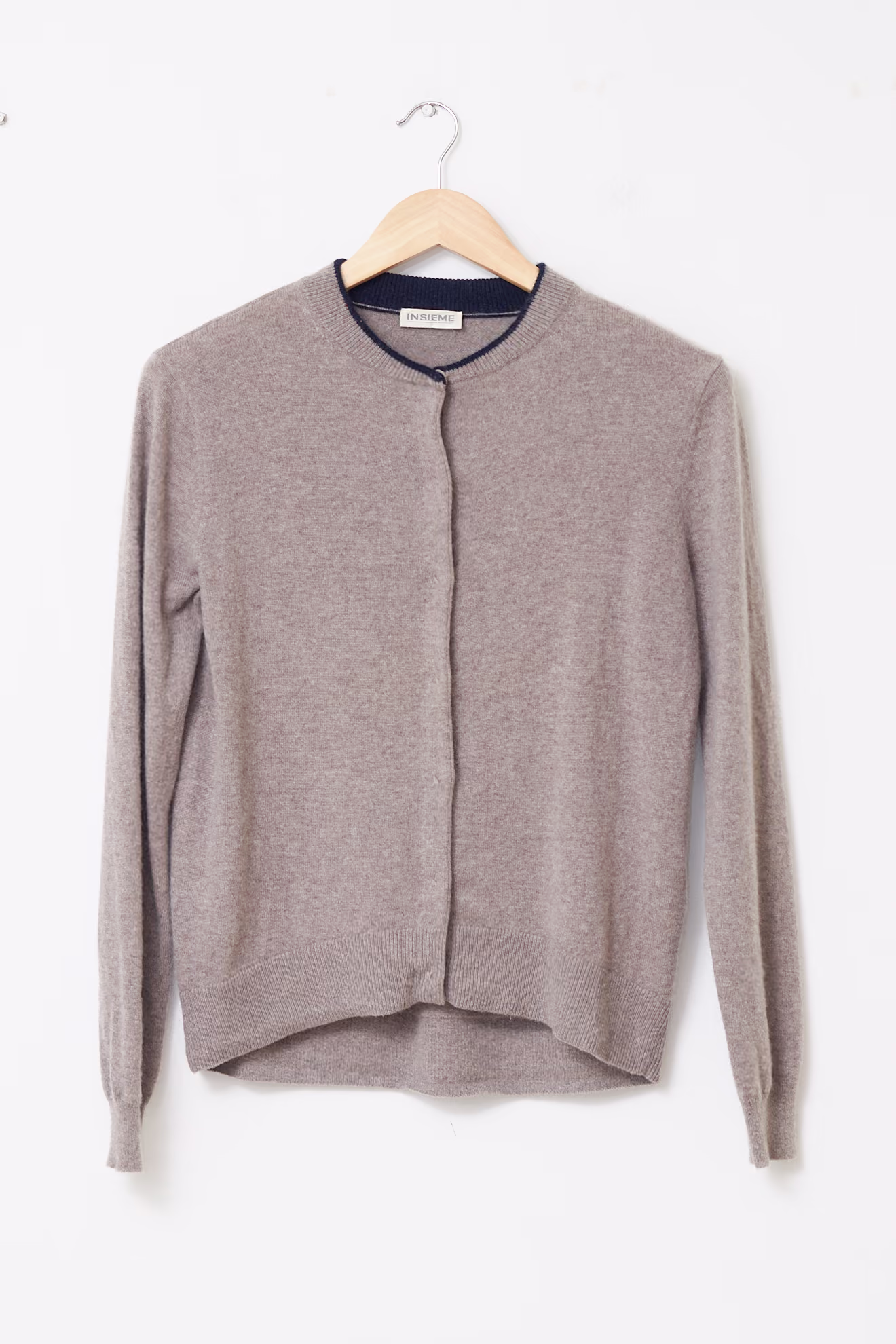 Cardigan Minimalist din 100% Cașmir Taupe - M - imagine 2