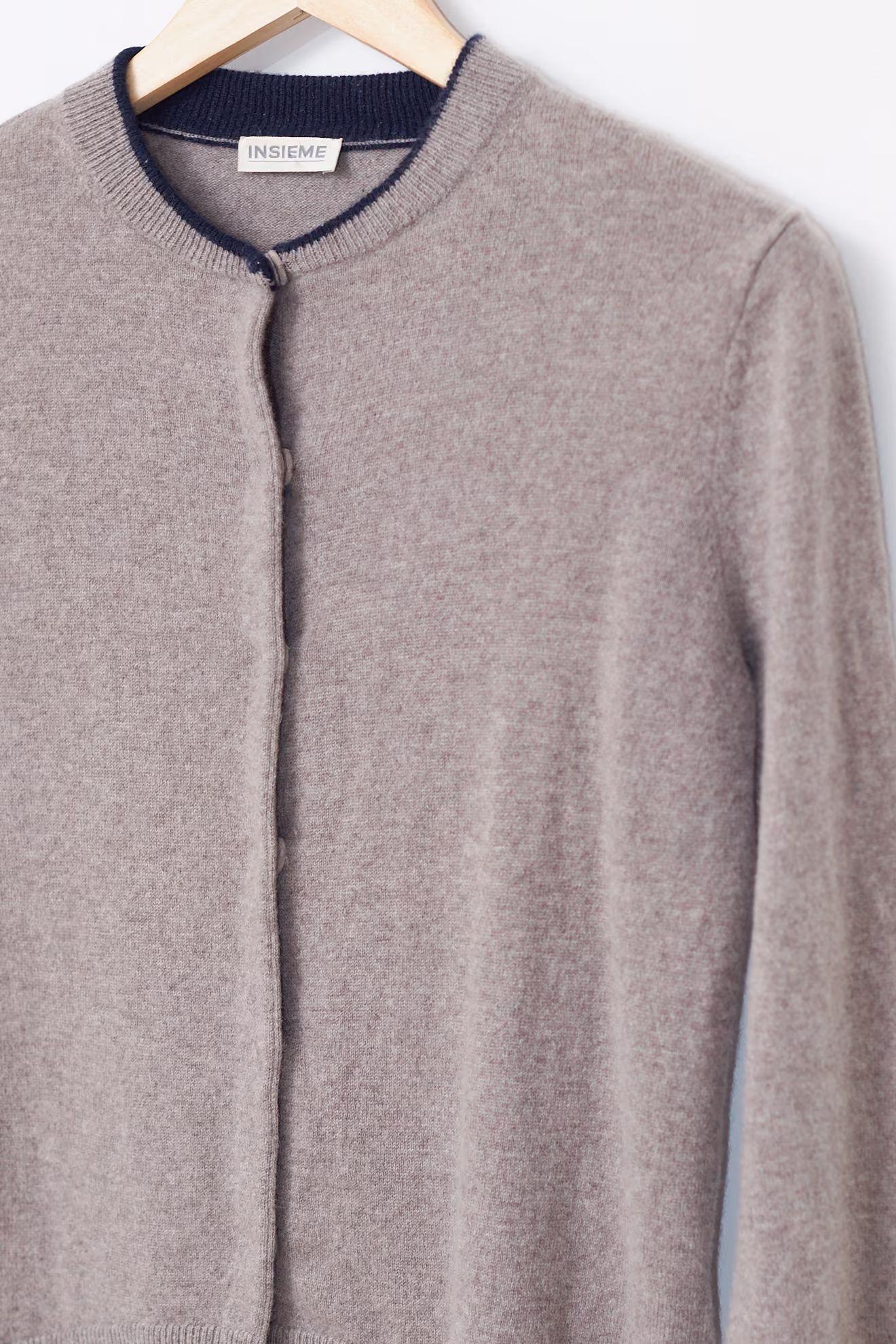 Cardigan Minimalist din 100% Cașmir Taupe - M - imagine 3