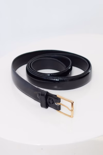 Curea Abro din Piele Naturală Lăcuită – Negru / Auriu - mărime 115