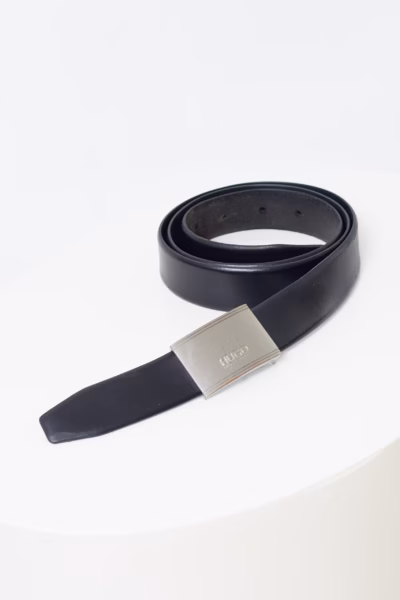 Curea Hugo Boss din Piele Naturală Negru / Argintiu Periat - mărime 105