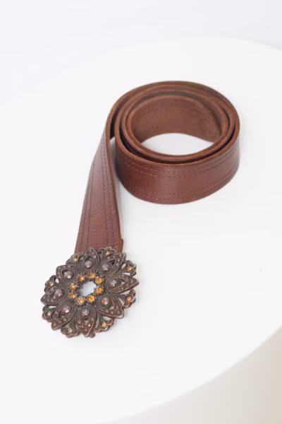 Curea Vintage din Piele Naturală cu Cataramă Sculptată și Cristale – mărime 95