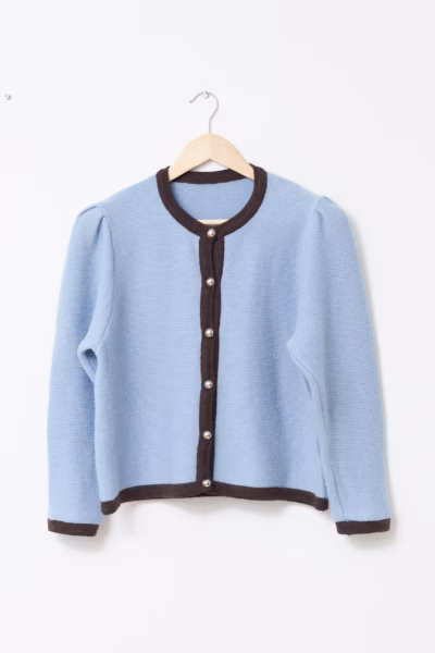 Cardigan Vintage din Lână Pură Albastru Seren cu Nasturi Metalici - M