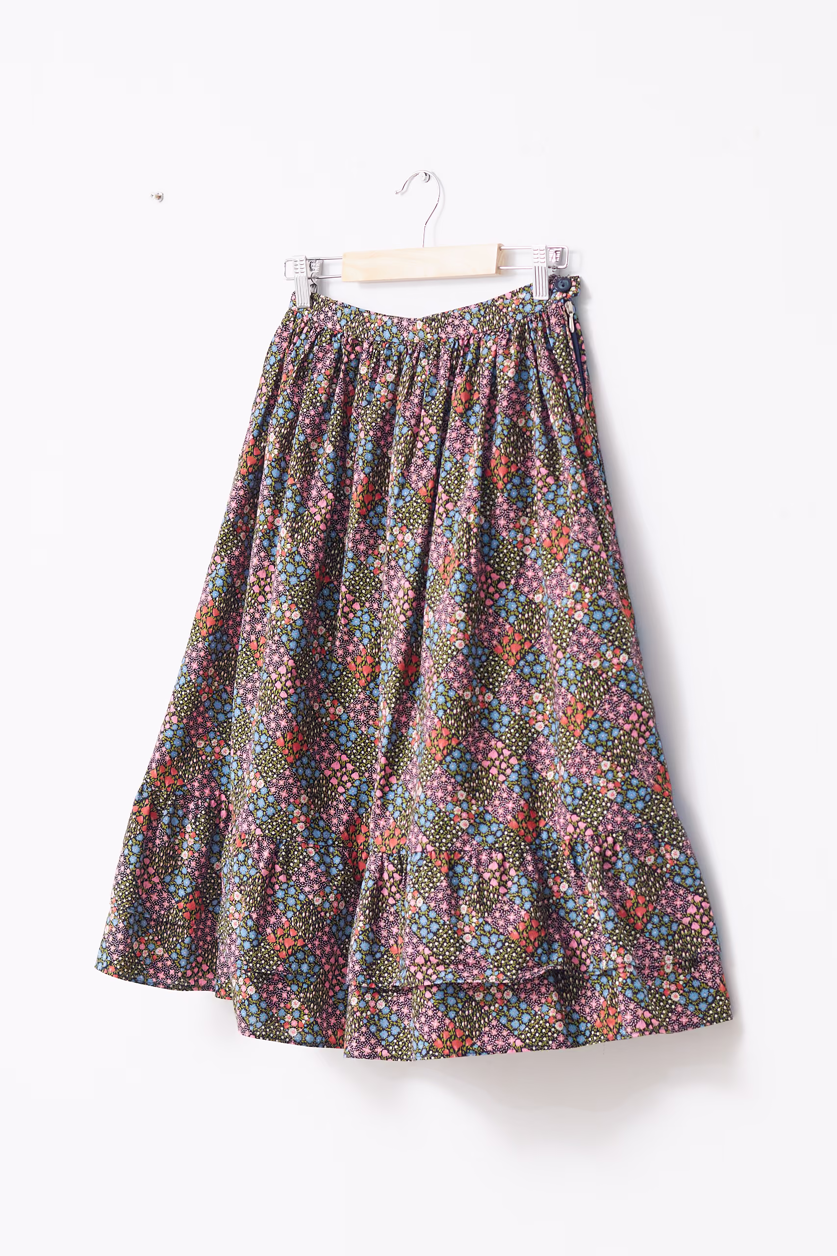 Fustă Vintage Midi Floral Patchwork din Bumbac 100% – Mărime S / XS